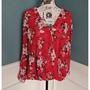 Kut from the Kloth M Red Floral Wrap Blouse Top